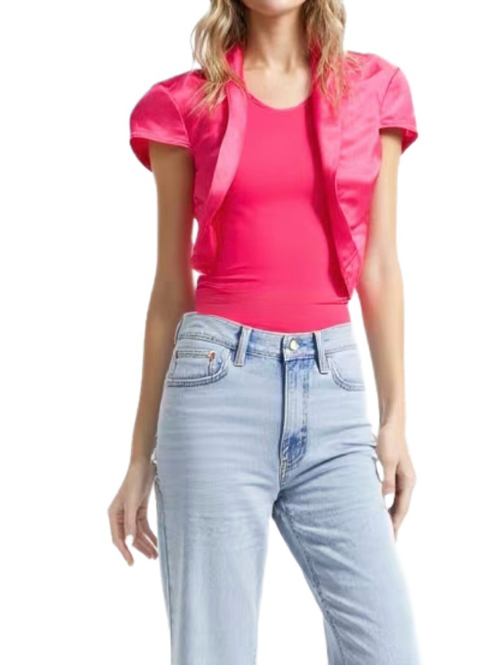Le Chateau Cropped Pink Satin Bolero Shrug Jacket Size Small